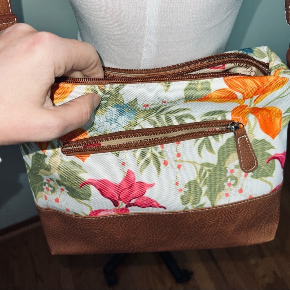Stone Mountain Floral Canvas & Tan Faux Leather Shoulder / Crossbody Bag - Picture 8 of 12